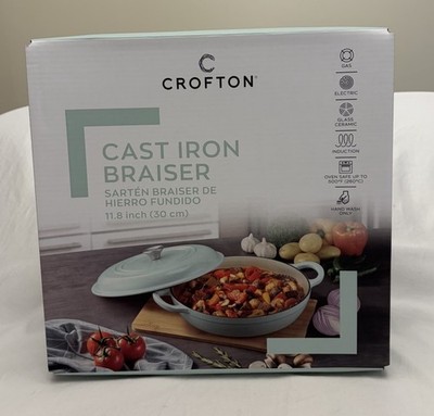 Crofton Cast Iron Braiser W/Steel Knob-Lid Green 3.7 quart 11.8  NIB