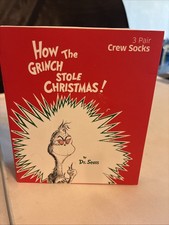 How The Grinch Stole Christmas Mens 3 Pair of Crew Socks Novelty Gift Set NEW