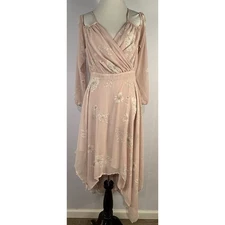 Express Womens Midi Dress Sz 8 Pink Floral Fairy Flowy Romantic Ethereal