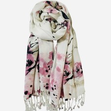 Cherry Blossom Pashmina Scarf Dark Fushia Pink Floral Wrap 68  x27  