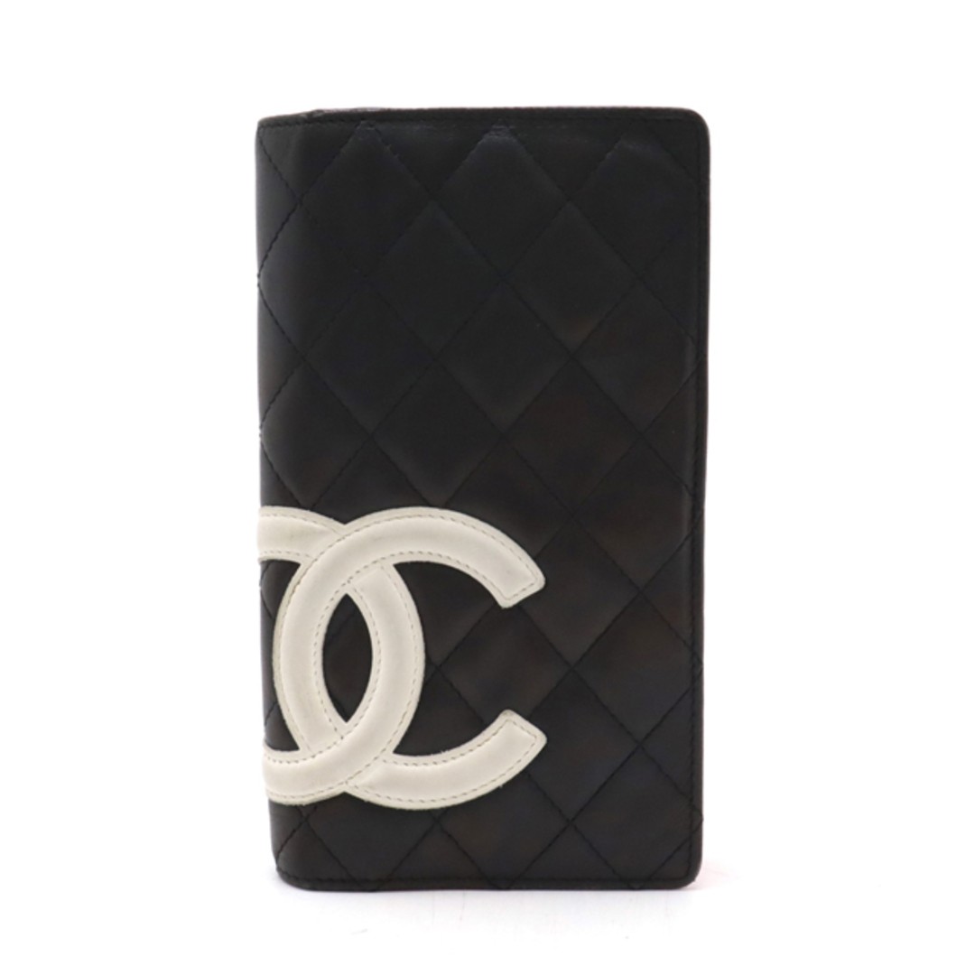 Chanel Cambon Two-Fold Leather Wallet in Black White Pink