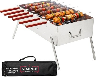 TSG Portable Stainless Steel Mangal Charcoal Grill For Shish Kebab,Steaks,Burge