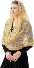 Vintage Spanish Lace Infinity Mantilla Veil for Latin Mass Head Covering Gold