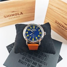 Shinola The Runwell 41mm Quartz Men's Dark Blue Dial Tan Leather Strap Watch