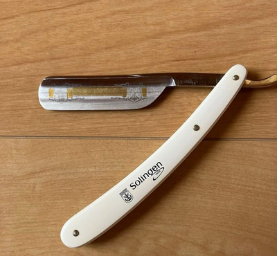 Solingen Straight Razor White Handle Gold Logo Vintage Shaving Germany Barber