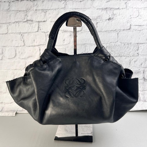 LOEWE Nappa Aire Anagram Logo Handbag Black Leather Authentic Tote Bag