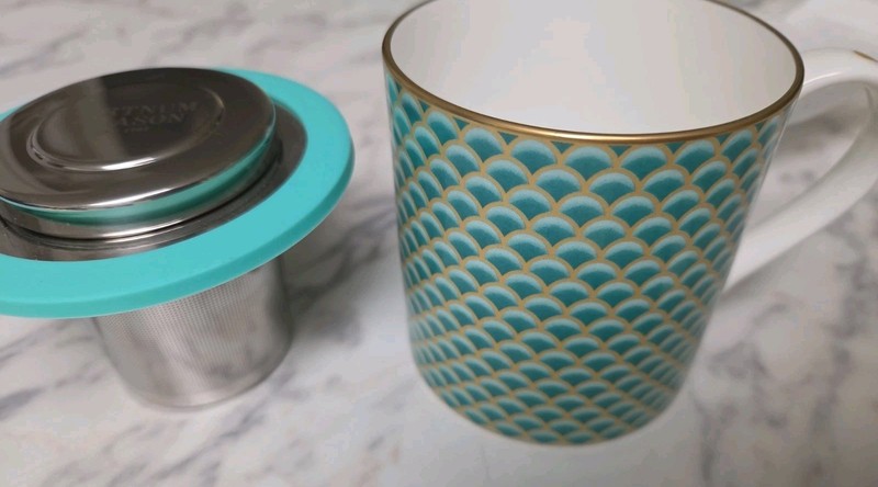 Fortnum & Mason Top Hat Stainless Silicone Tea Strainer, And Mug Nwot & No Box