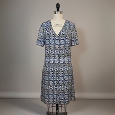 Tory Burch Silk Geometric Blue Dress Size L