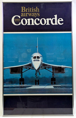 British Airways Concorde 1980s Travel Poster Plane On Runway 25'' x 40'' ~ READ