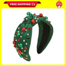 Christmas Headband for Women Pearl Knotted Headband Xmas Red Christmas Green