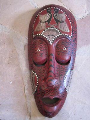 Handcrafted Handpainted African Mask w Mother of Pearl 