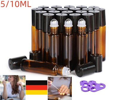 5-10X Amber Roll On Glasflaschen Roller Ball für Parfüm ätherisches Öl Fash DE