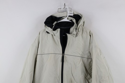 Vintage 90s Y2K Gap Mens XL Distressed Fleece Lined Full Zip Hooded Jacket Beige - Picture 2 of 15