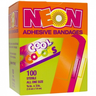 Stat Strip Adhesive Bandage, ¾'' x 3'', Assorted Neon Colors, 100/bx (Pack of 2)