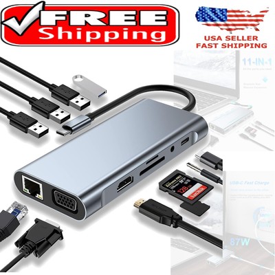 11-in-1 USB-C Hub Adapter with 4K HDMI, VGA, Ethernet for Seamless Connectivity