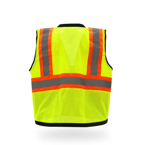 Chaleco de seguridad de contraste naranja y amarillo malla reflectante con bolsillos - Imagen 7 de 11