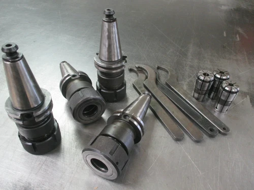 USED LYNDEX CAT40 TG-100 Collet Chucks w/ C40-STD Retention Stud, Spanner Wrench