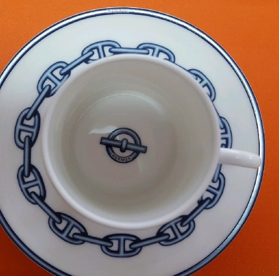 Juego de 2 tazas de café HERMES Chaine D'Ancre azul taza y platillo Foto 2 de 3