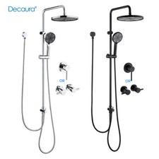 Decaura 10" Rain Shower Head Set Sliding Rail Dual Hose Mixer Tap Chrome/Black