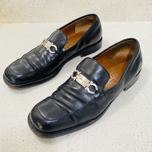 SALVATORE FERRAGAMO MEN BLACK LEATHER SHOES SIZE 9 D ITALY NICE