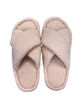 NEW Jenni Faux-Sherpa Cross-Strap Pink Boxed Slippers - Size Lg 9-10 FREE SCARF