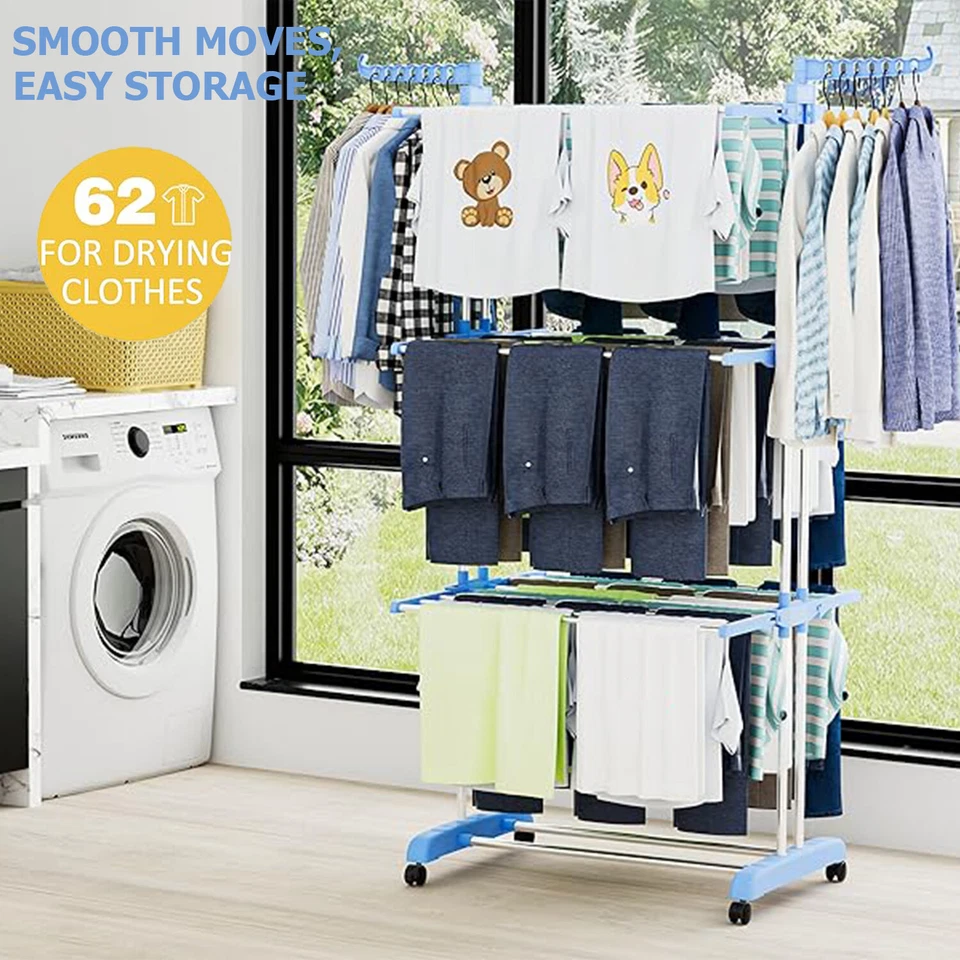 Estante de secado de ropa de 3 niveles giratorio plegable organizador soporte percha Foto 2 de 4