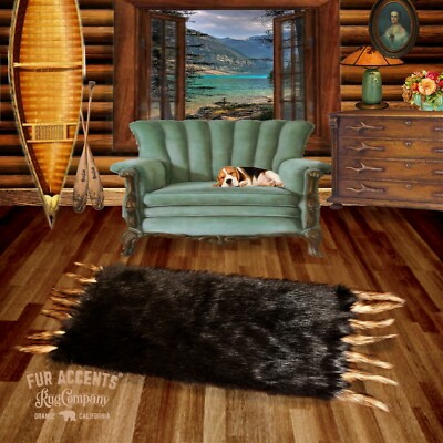 Brown Buffalo Rug - Bearskin Rectangle Faux Fur Area Rug with Wolf Tails 