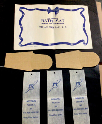 1960 s POPE A.F.B. N.C. & 464 th TROOP CARRIER WING TAC SHOWER  MAT - FOOT KIT +