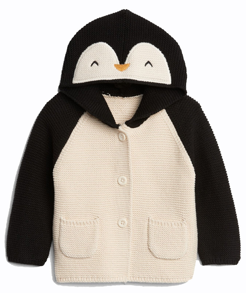 Baby Gap Penguin Garter Hoodie Cardigan Sweater 3-6 Months $40 NWT