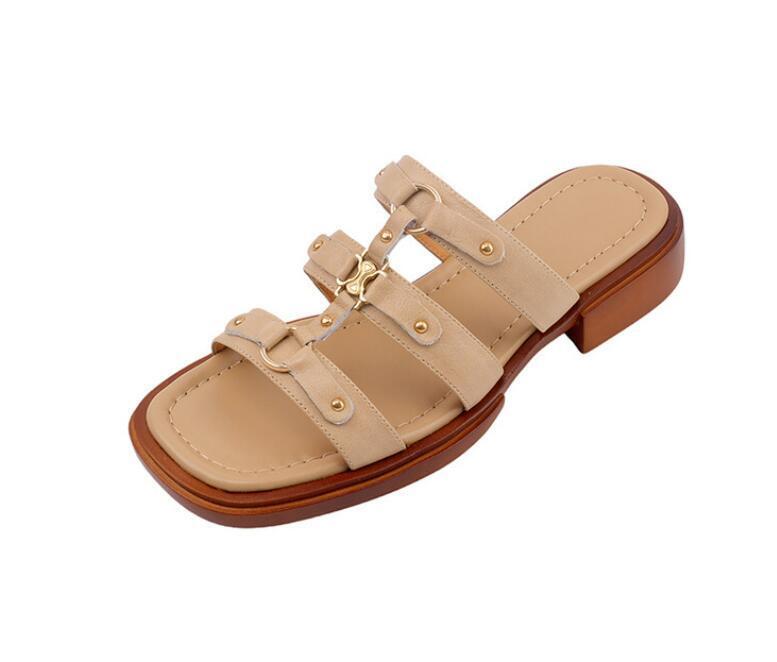 PANTOFOLA D’ORO Sandalo slip on donna in pelle punta aperta slide infradito scarpe romane pompa da spiaggia