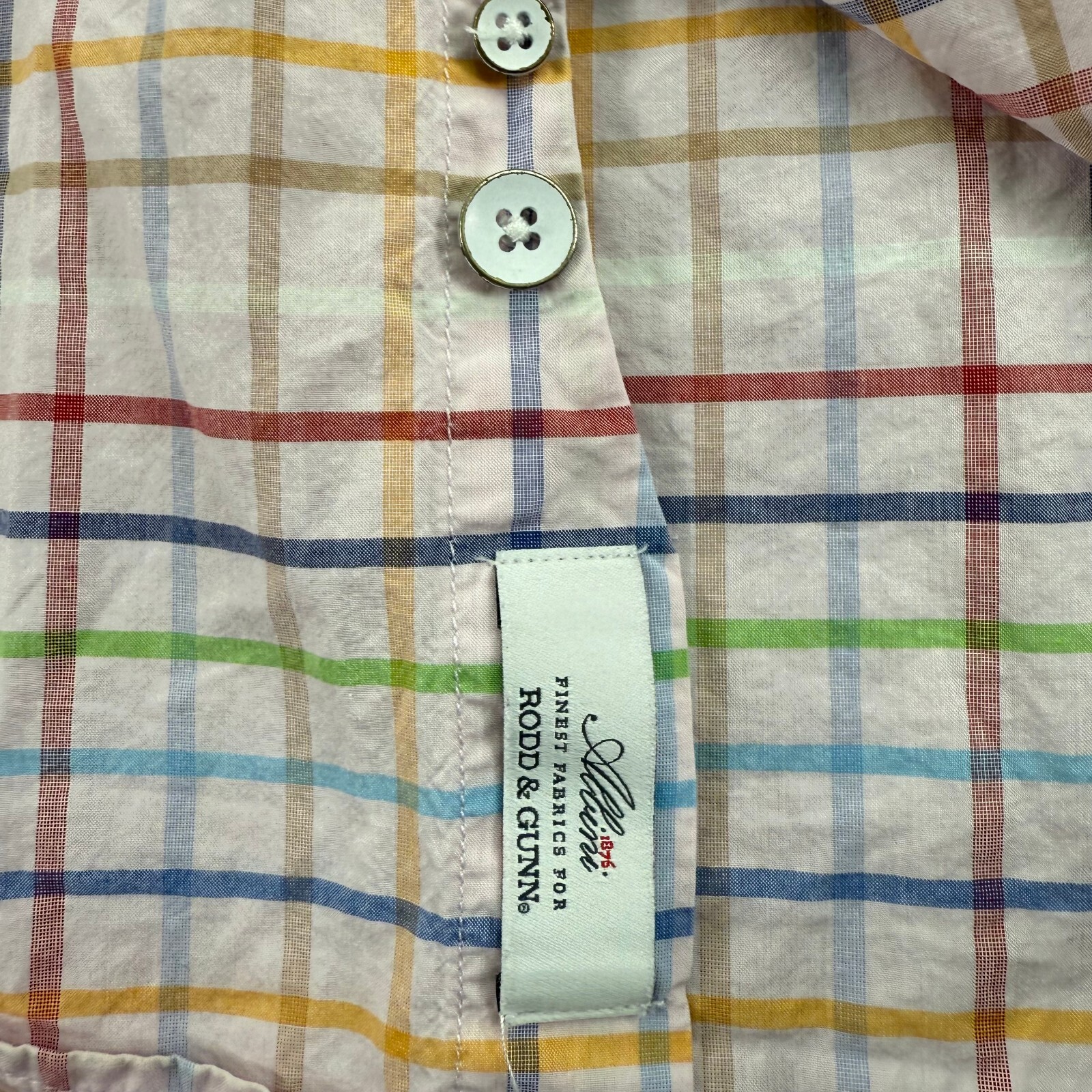 Rodd & Gunn Shirt Mens Large Plaid Sports Fit Woven In Italy