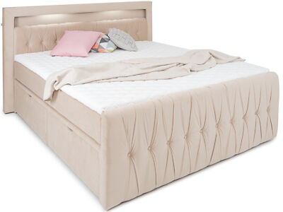 Boxspringbett Valencia mit LED-Beleuchtung 90 120 140 160 180x200 cm beige grau