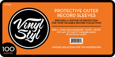 Vinyl Styl  12 Inch Outer Record Sleeves - Open Top - 100 Count - (Clear) [New B