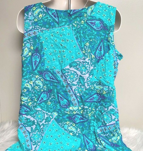Canotta donna Diane Von Furstenberg nuova con etichette 2X verde blu paisley senza maniche - Foto 3 di 5
