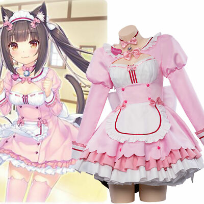 NEKOPARA Chocola Cosplay Costume Pink Maid Dress Princess Lolita Party Skirt:SS