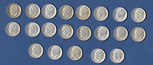 Lot of 21 Roosevelt Dimes 90% Silver 1959 1961