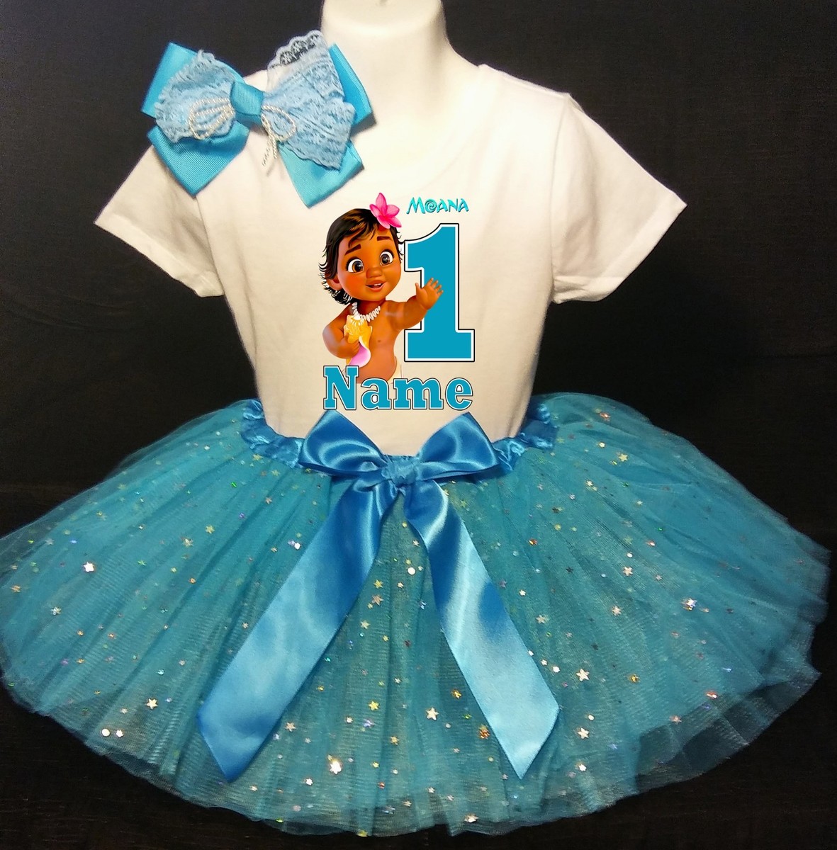 Moana Baby **With NAME** 1st first Birthday Turquoise Tutu dress Fast  Shipping