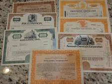 7 Stock Certificate lot antique bond Shelton usf Gerlach chemtronic Pennsalt s4