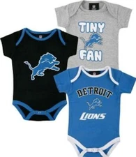 Detroit Lions 3pc Creeper Set Infant Baby Bodysuit