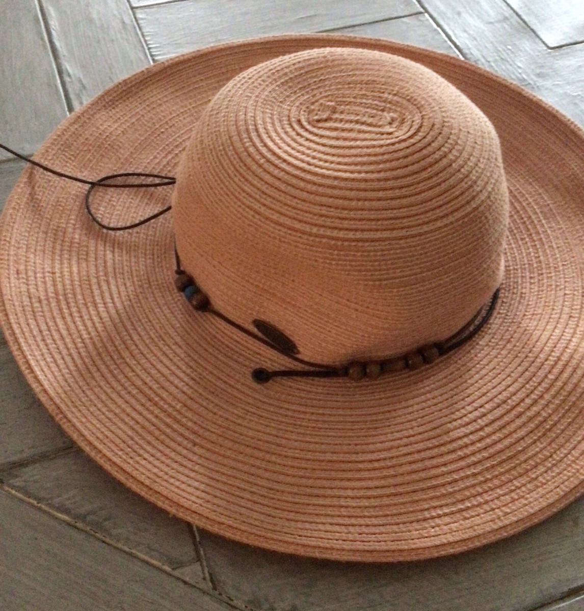 NWOT- Panama Jack -Coral-Orange-Floppy-Wide Brim-Adjustable-Chin Strap-Sun  Hat