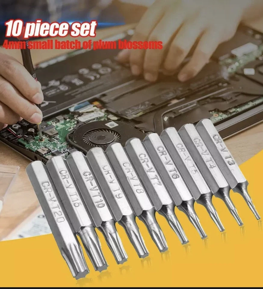 CR-V Torx Driver Micro Bit Set T3 T4 T5 T6 T7 T8 T9 T10 T15 T20 Star Hex 4mm - Image 4 of 4