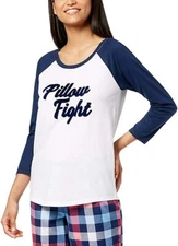 Jenni by Jennifer Moore Raglan-Sleeve Top Pillow Fight White / Blue Small NWOT
