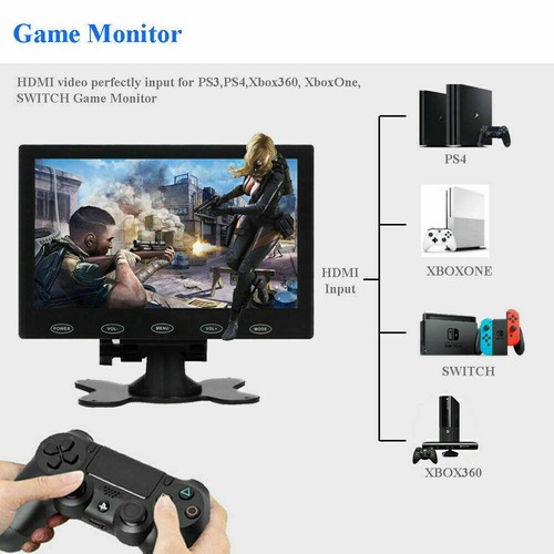 7" Display Small Portable Monitor USB LCD Screen AV VGA HDMI Security Speakers - Picture 11 of 12