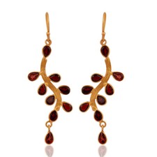 18k Gold Plated Handmade 925 Silver Garnet Gemstone Earrings Daisy Jewelry