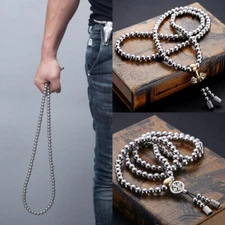 108 Buddha Beads Necklace Buddhist Stainless Self Defense Hand Bracelet Chain