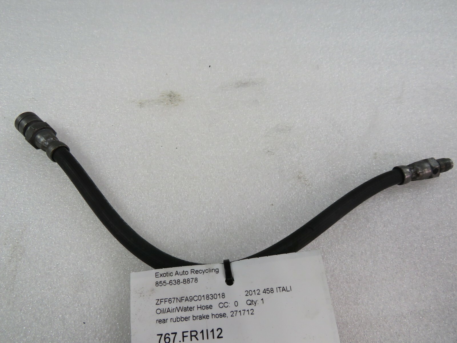 Ferrari 458 Italia, Rear, Rubber Brake Hose/Line, Used, P/N 271712