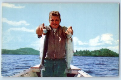 British Columbia BC Postcard Stuart Lake Geographic Centre Rainbow Fishing c1960