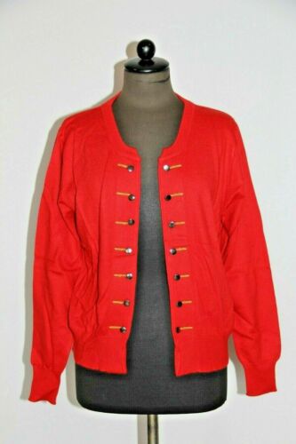 Women's Pullover Short Strickjacke Red Cashmere 38/40 V- Neck Trim - Picture 1 of 9