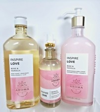 BATH BODY WORKS ROSE VANILLA MIST BODY LOTION  FOAM BATH WASH INSPIRE LOVE 3 PC