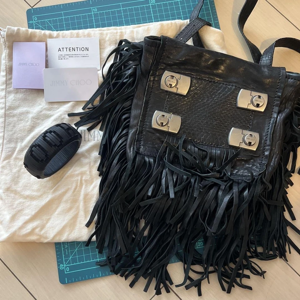 JIMMY CHOO 女式条纹皮革单肩包黑色 23.5 x 22 x 6.5 厘米 — 第 2/4 张图片